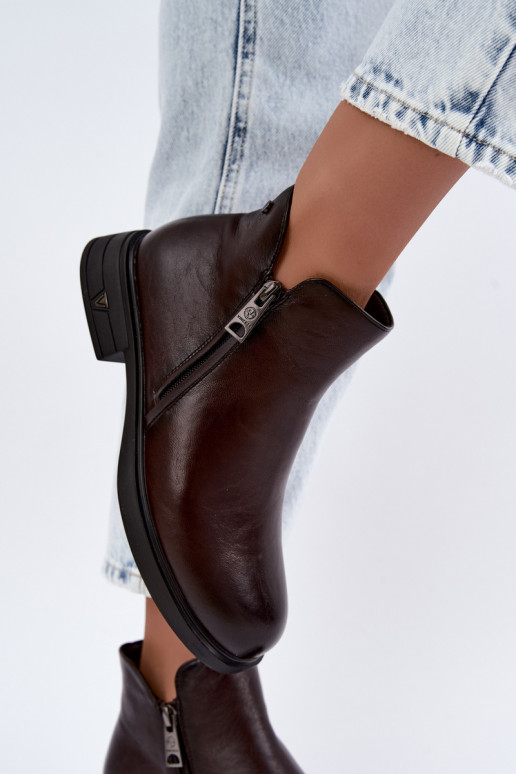 Stivaletti caldi da donna in pelle naturale Vinceza 133112 cioccolato
