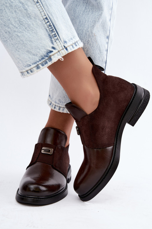 Stivaletti da donna con tacco largo e design slip-on Vinceza 58679 cioccolato