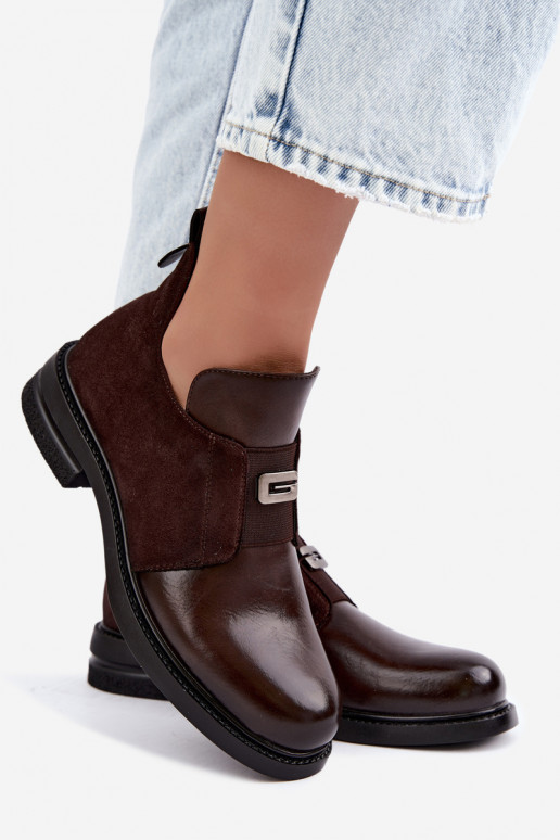 Stivaletti da donna con tacco largo e design slip-on Vinceza 58679 cioccolato