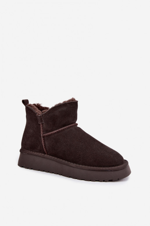 Stivali da neve in suede sintetico con isolamento e pelliccia all'interno Vinceza 97961 cioccolato