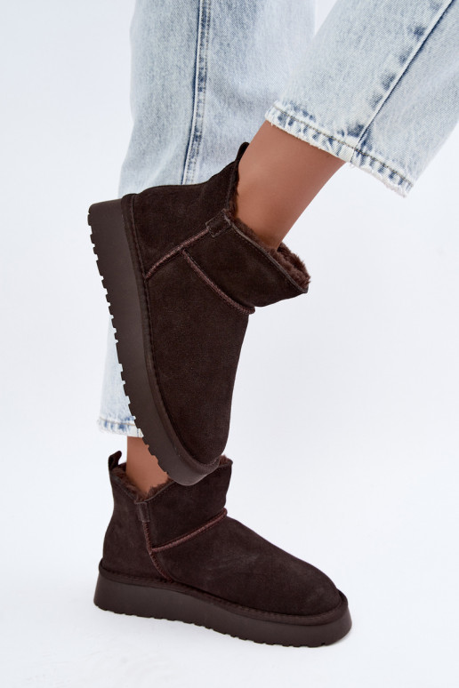 Stivali da neve in suede sintetico con isolamento e pelliccia all'interno Vinceza 97961 cioccolato