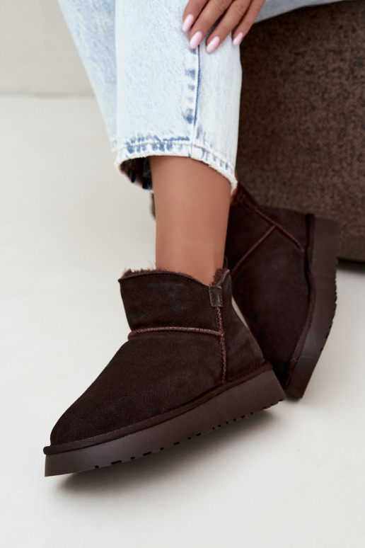 Stivali da neve in suede sintetico con isolamento e pelliccia all'interno Vinceza 97961 cioccolato
