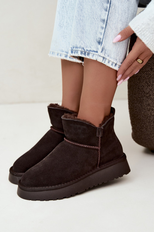 Stivali da neve in suede sintetico con isolamento e pelliccia all'interno Vinceza 97961 cioccolato