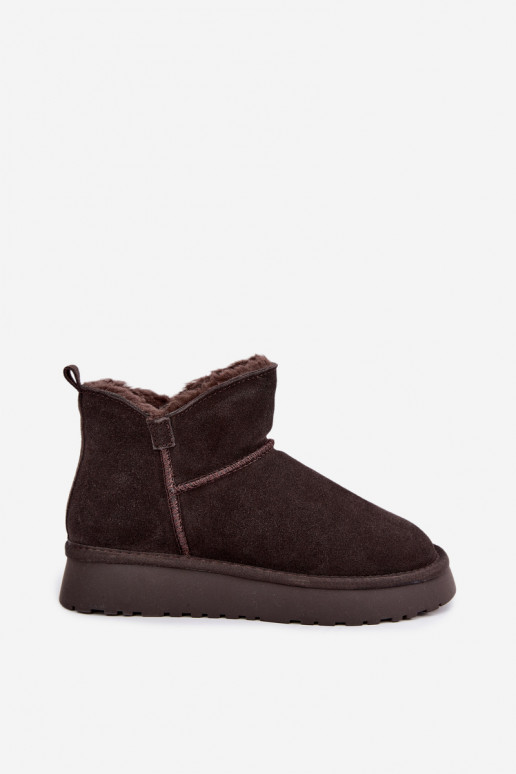 Stivali da neve in suede sintetico con isolamento e pelliccia all'interno Vinceza 97961 cioccolato