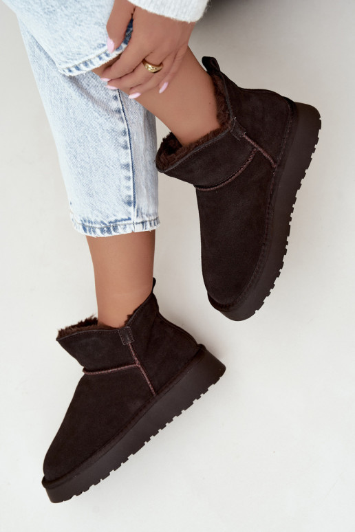 Stivali da neve in suede sintetico con isolamento e pelliccia all'interno Vinceza 97961 cioccolato