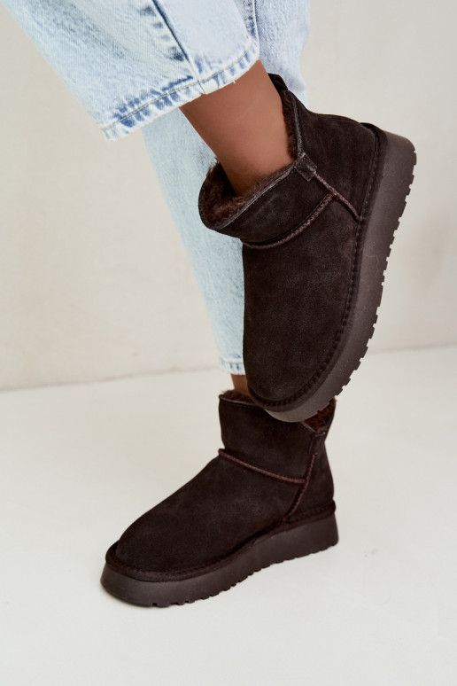 Stivali da neve in suede sintetico con isolamento e pelliccia all'interno Vinceza 97961 cioccolato