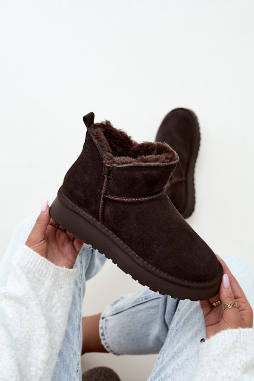 Stivali da neve in suede sintetico con isolamento e pelliccia all'interno Vinceza 97961 cioccolato