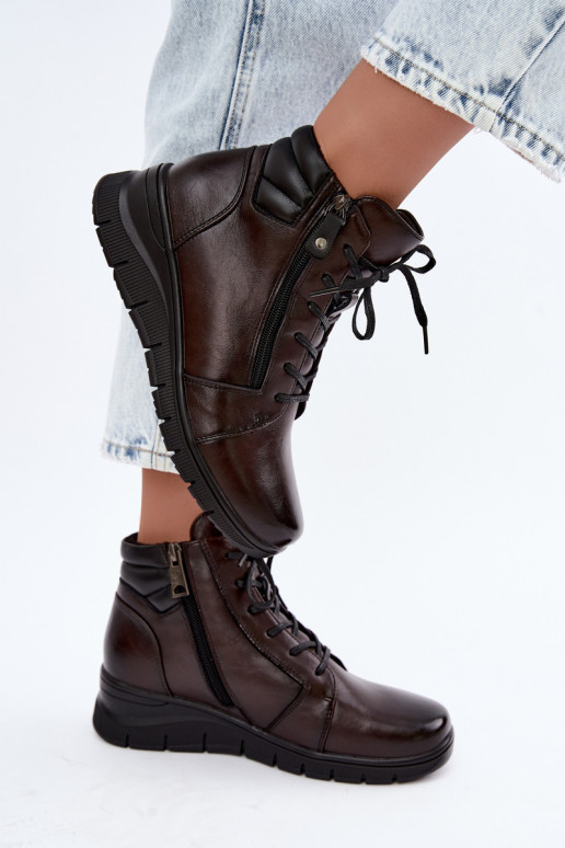 Stivaletti in pelle da donna con plateau, imbottiti Vinceza 39963 in colore cioccolato