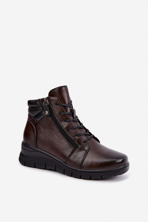 Stivaletti in pelle da donna con plateau, imbottiti Vinceza 39963 in colore cioccolato
