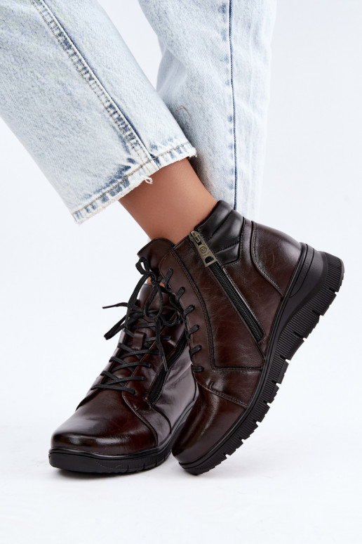 Stivaletti in pelle da donna con plateau, imbottiti Vinceza 39963 in colore cioccolato