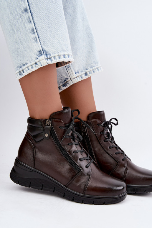 Stivaletti in pelle da donna con plateau, imbottiti Vinceza 39963 in colore cioccolato