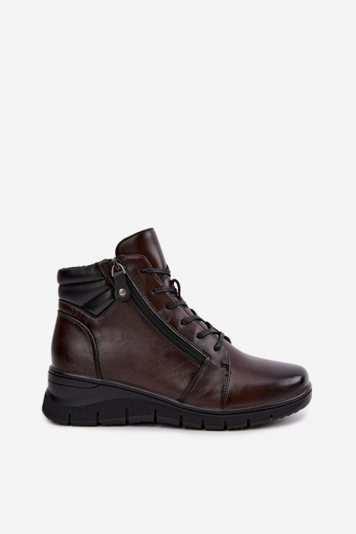 Stivaletti in pelle da donna con plateau, imbottiti Vinceza 39963 in colore cioccolato