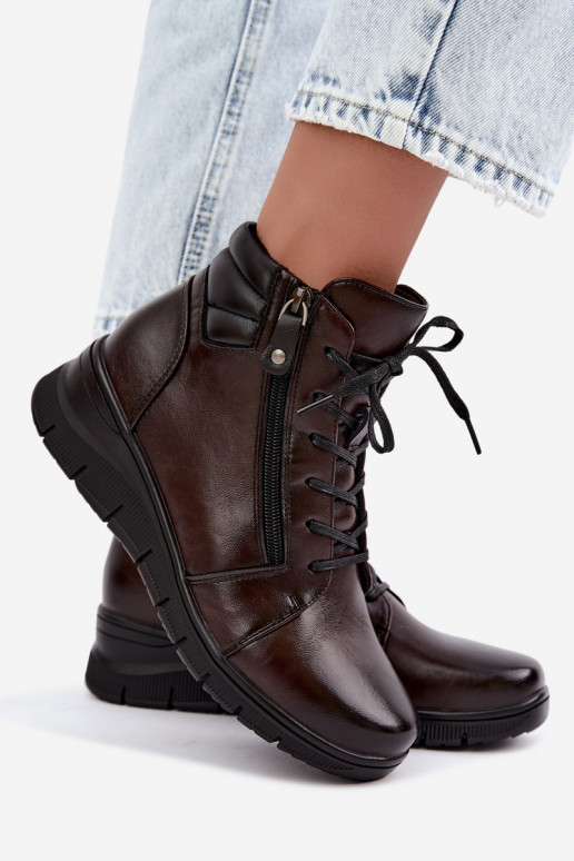 Stivaletti in pelle da donna con plateau, imbottiti Vinceza 39963 in colore cioccolato