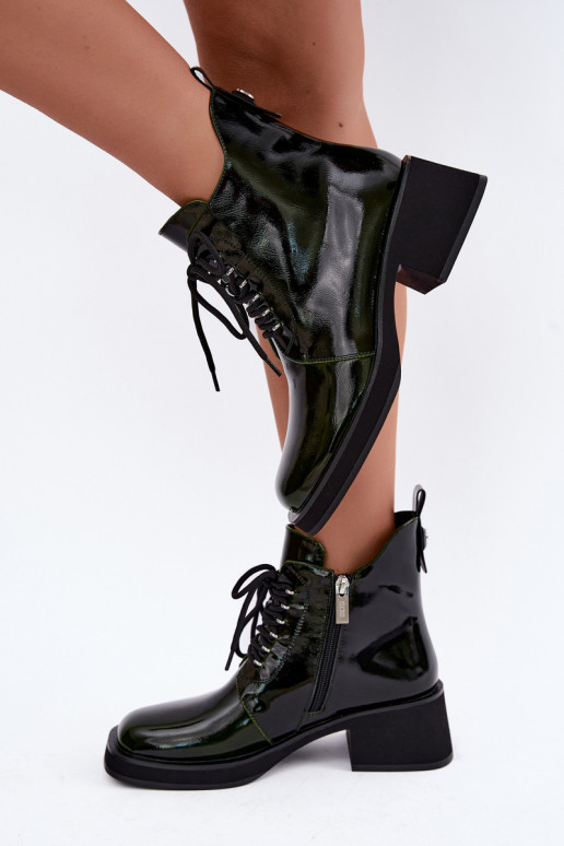 Stivaletti isolati in ecopelle con effetto verniciato Klocke GOE UU2N4129 khaki