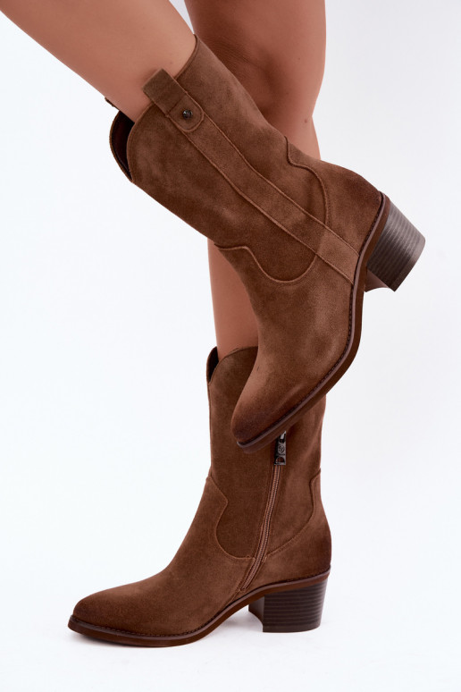 stivaletti isolati in stile cowboy con tacco Vinceza 133106 in marrone
