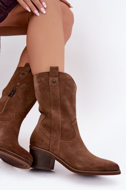 stivaletti isolati in stile cowboy con tacco Vinceza 133106 in marrone