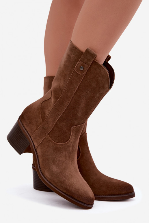 stivaletti isolati in stile cowboy con tacco Vinceza 133106 in marrone