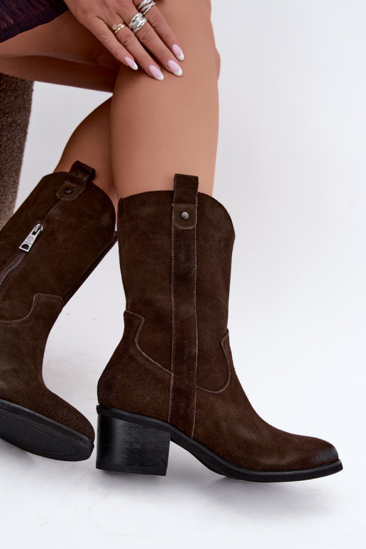 stivaletti isolati in stile cowboy con tacco Vinceza 133106 in cioccolato