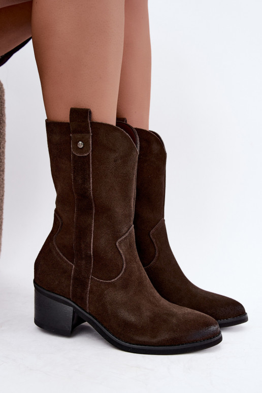 stivaletti isolati in stile cowboy con tacco Vinceza 133106 in cioccolato