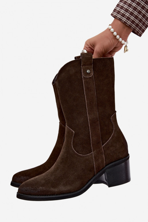 stivaletti isolati in stile cowboy con tacco Vinceza 133106 in cioccolato