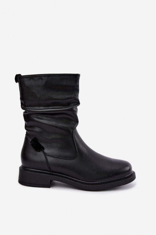 stivaletti isolati arricciati con tacco largo Sergio Leone BT-08 in nero