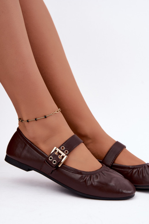 ballet flats con volant e cinturini in cioccolato Irelissa