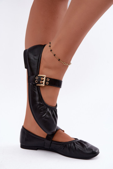 ballet flats con volant e cinturini in nero Irelissa