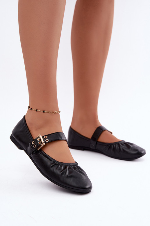 ballet flats con volant e cinturini in nero Irelissa