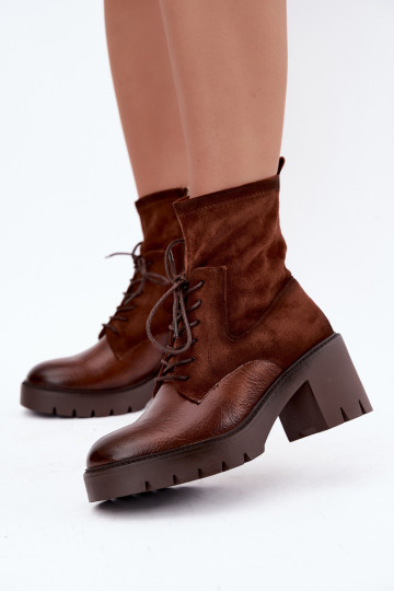 Stivaletti da donna su tacchi spessi isolati in marrone Vinceza 58665 2