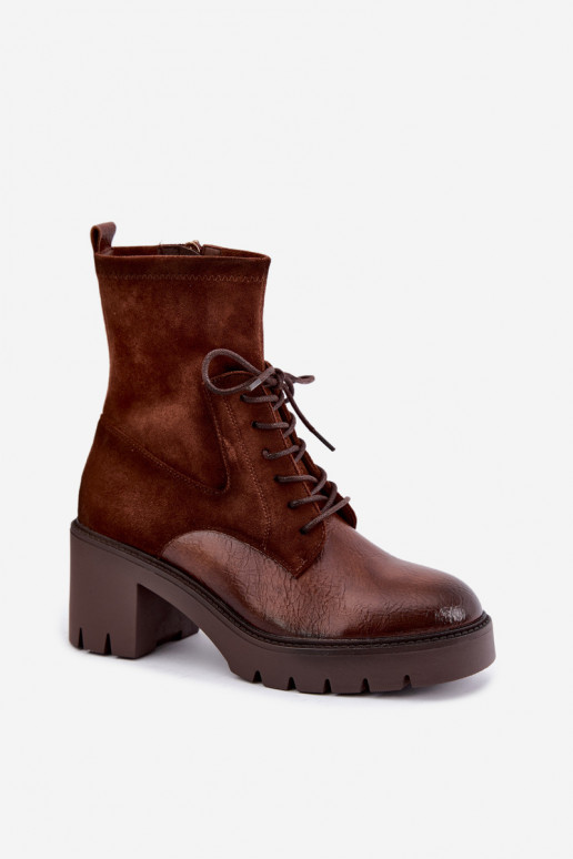 Stivaletti da donna su tacchi spessi isolati in marrone Vinceza 58665