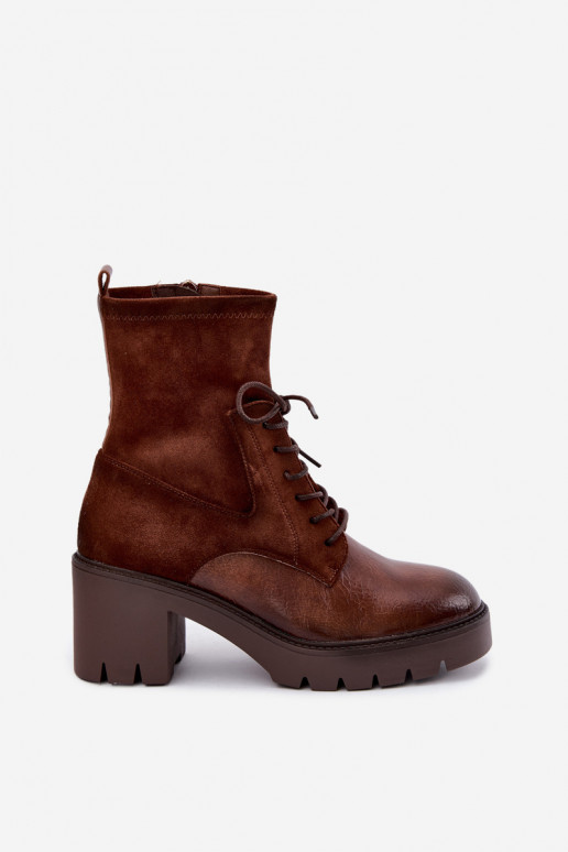 Stivaletti da donna su tacchi spessi isolati in marrone Vinceza 58665