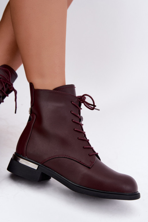 Stivaletti in pelle isolati con tacchi larghi in bordeaux Vinceza 86450