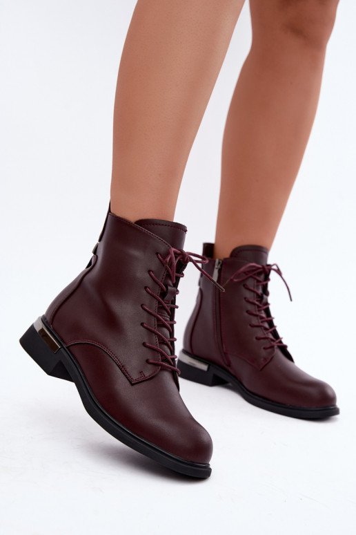 Stivaletti in pelle isolati con tacchi larghi in bordeaux Vinceza 86450