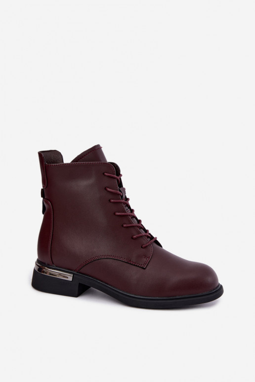 Stivaletti in pelle isolati con tacchi larghi in bordeaux Vinceza 86450