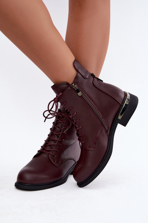 Stivaletti in pelle isolati con tacchi larghi in bordeaux Vinceza 86450