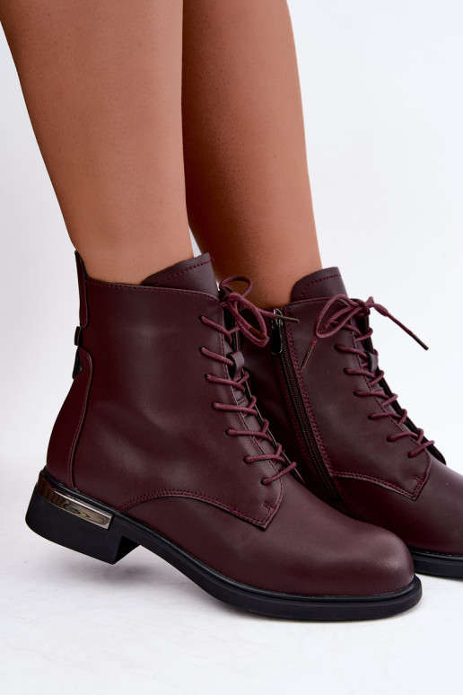 Stivaletti in pelle isolati con tacchi larghi in bordeaux Vinceza 86450