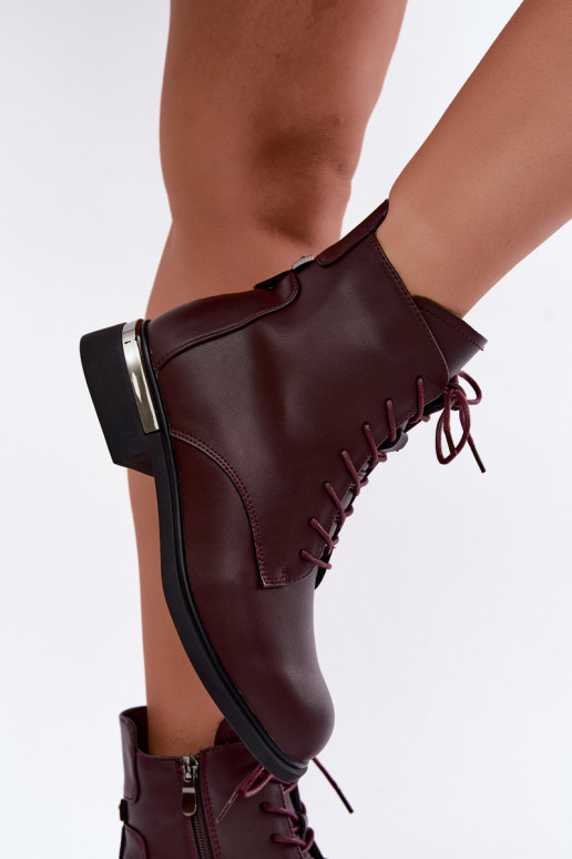 Stivaletti in pelle isolati con tacchi larghi in bordeaux Vinceza 86450