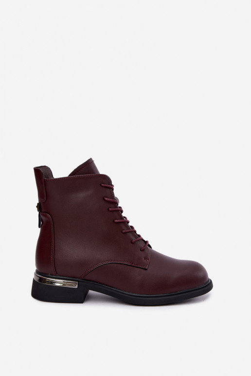 Stivaletti in pelle isolati con tacchi larghi in bordeaux Vinceza 86450