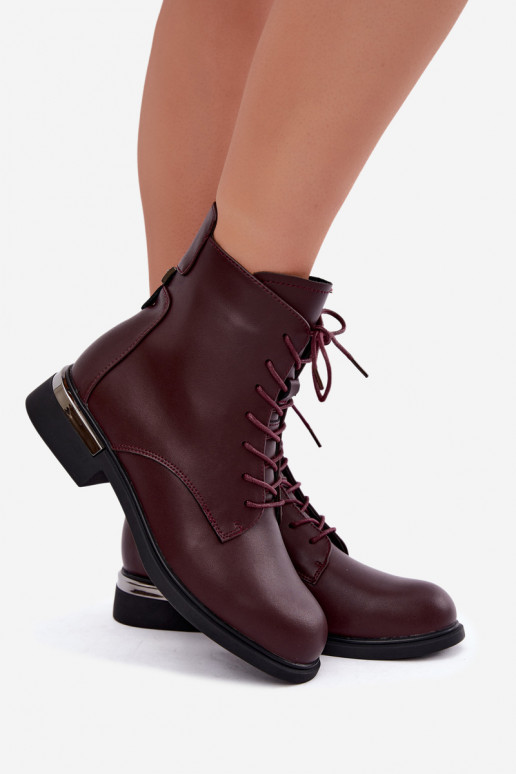 Stivaletti in pelle isolati con tacchi larghi in bordeaux Vinceza 86450