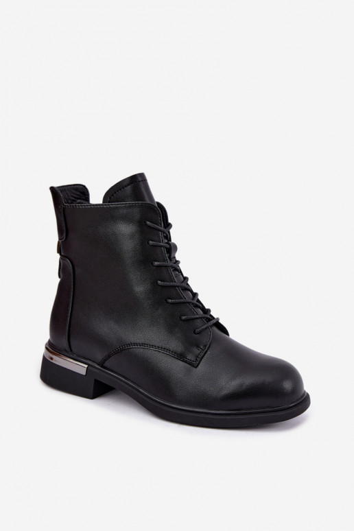 Stivaletti in pelle isolati con tacchi larghi in nero Vinceza 86450