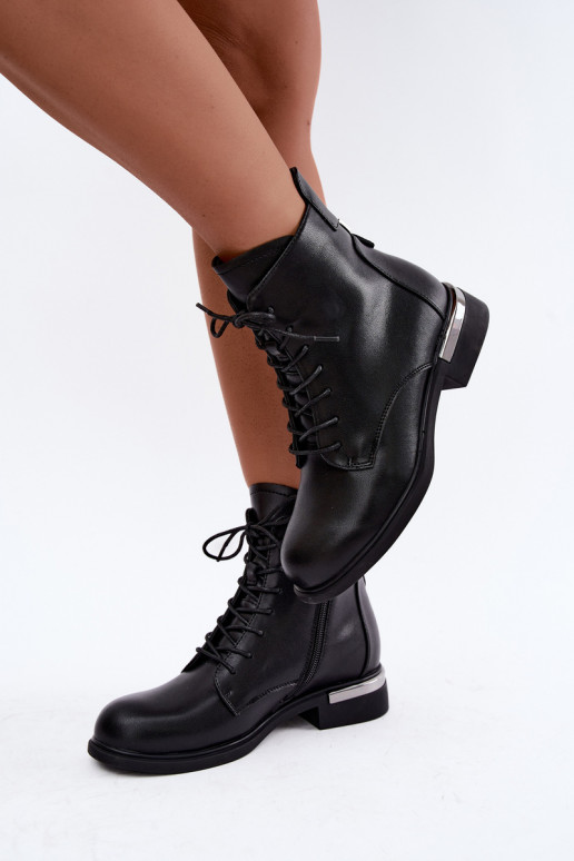 Stivaletti in pelle isolati con tacchi larghi in nero Vinceza 86450