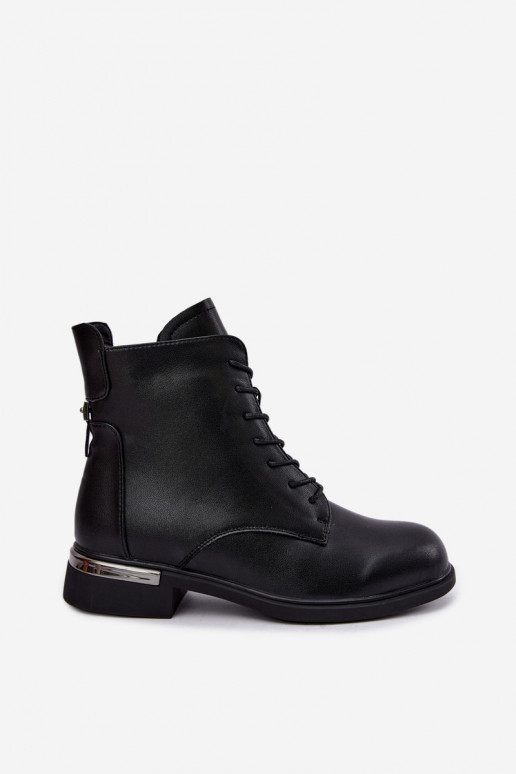 Stivaletti in pelle isolati con tacchi larghi in nero Vinceza 86450