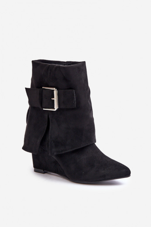 Stivaletti con piattaforma e fibbie in suede artificiale nero Vortinia