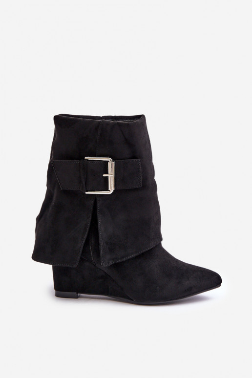 Stivaletti con piattaforma e fibbie in suede artificiale nero Vortinia