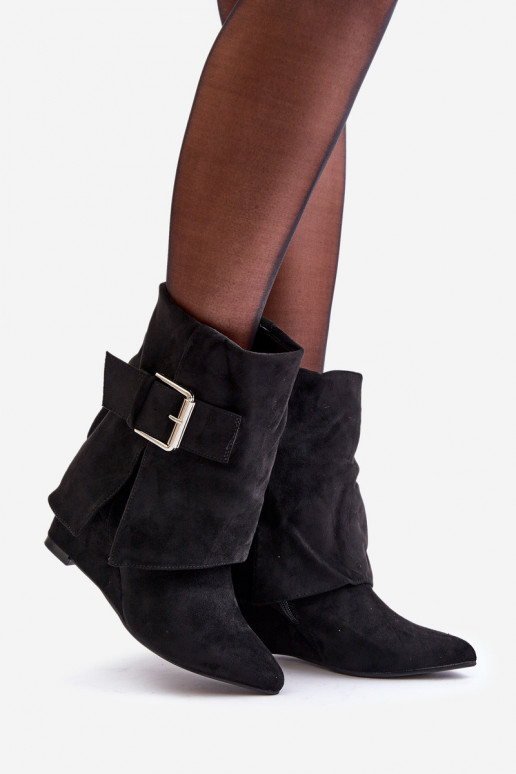 Stivaletti con piattaforma e fibbie in suede artificiale nero Vortinia