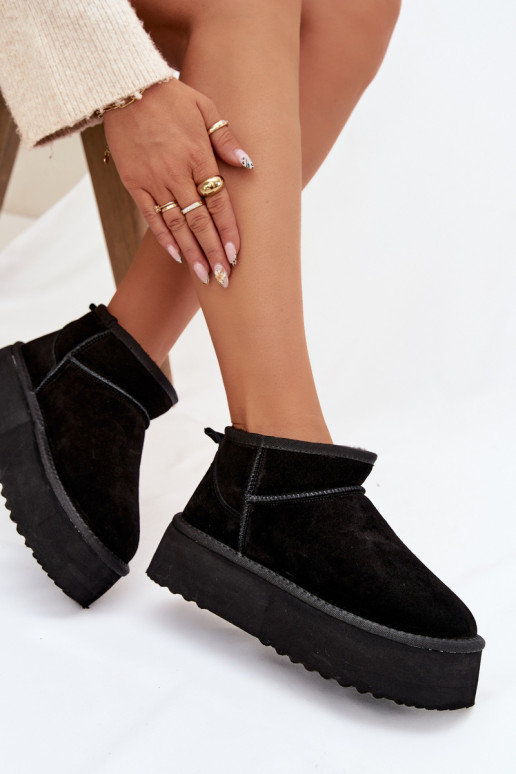 Stivali da neve da donna in suede artificiale nero