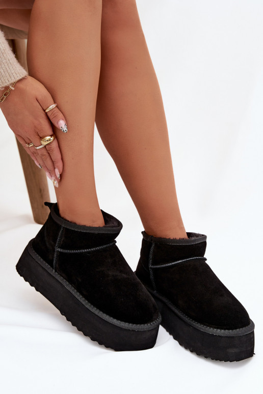 Stivali da neve da donna in suede artificiale nero