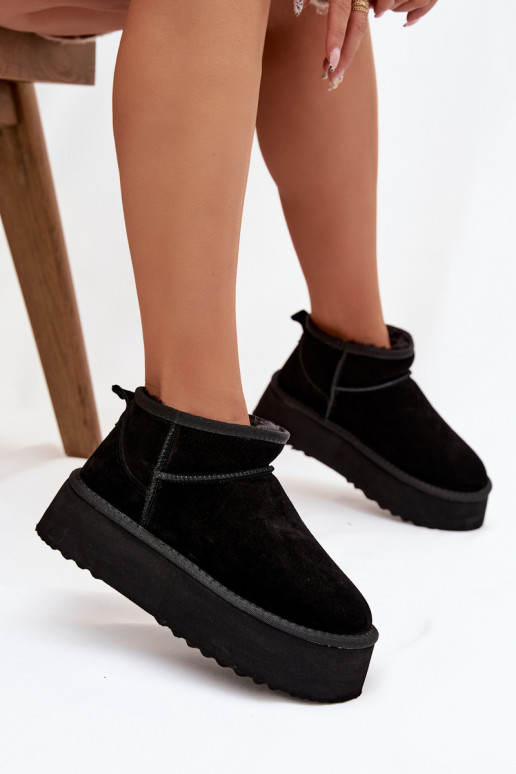 Stivali da neve da donna in suede artificiale nero