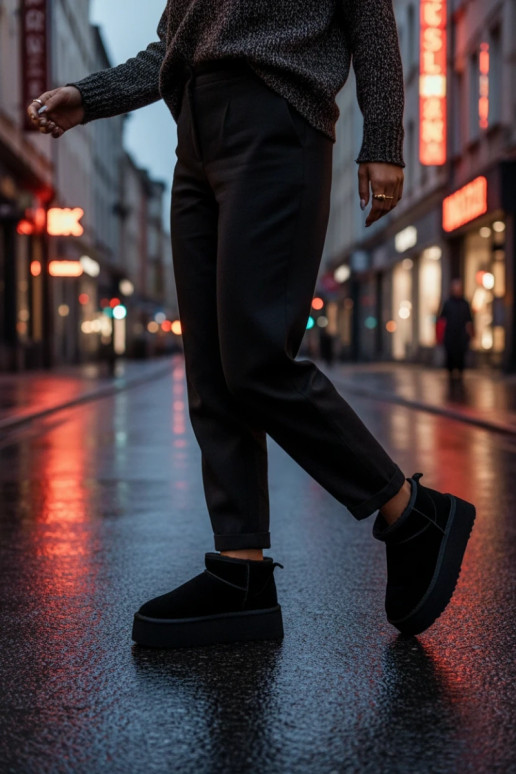 Stivali da neve da donna in suede artificiale nero