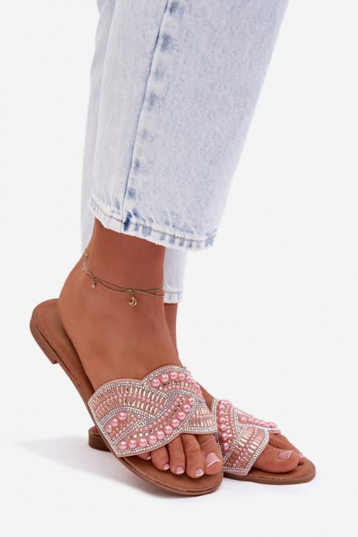 Pantofole rosa decorate con tacco largo Dovima